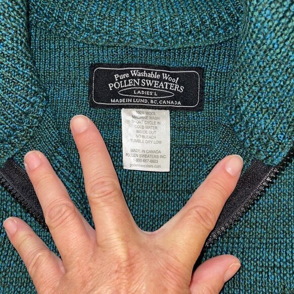 Pollen Sweaters Inc Womens Size Large Green Cardigan Knit Full Zip Pure Wool - Picture 4 of 8